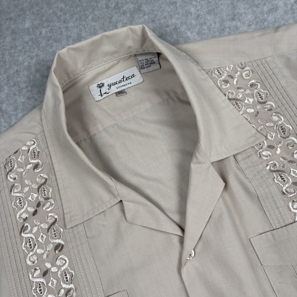 Vintage Guayabera Yucateca Copacabana Men's 3XL Tan Embroidered Shirt